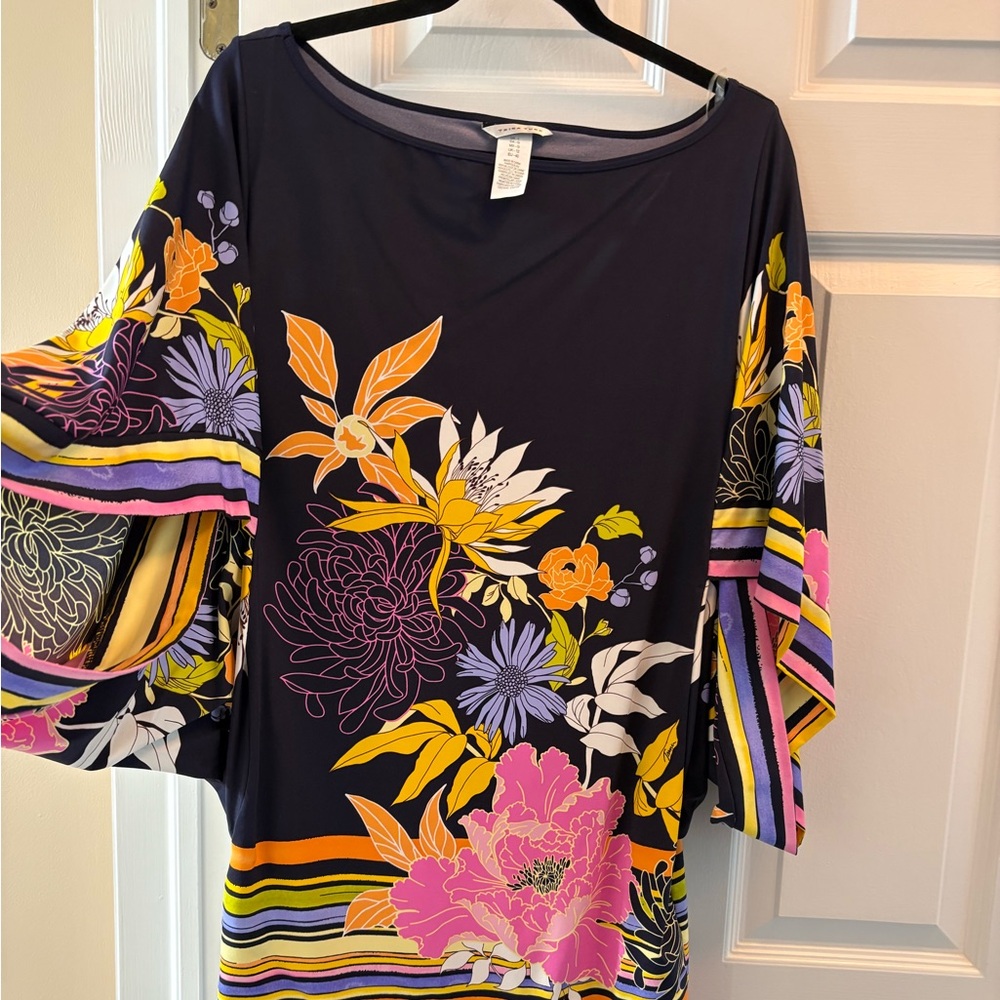 Trina Turk Black and Purple Graphic Boxy Blouse 3/4 Sleeve